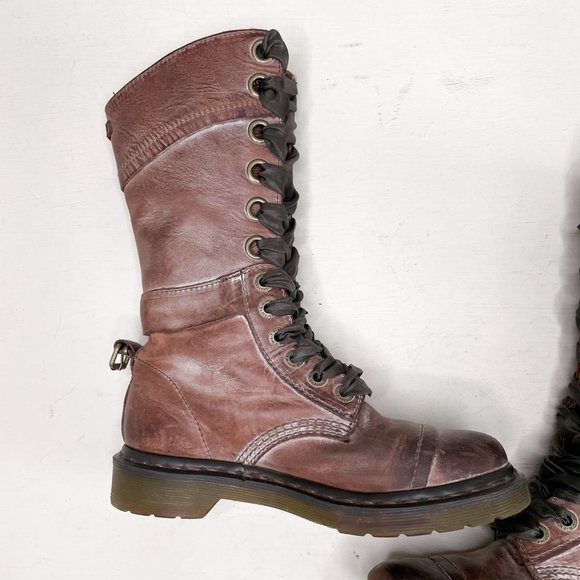 Dr. Martens Brown Distressed Leather Triumph Tall Lace Up Fold Over Boot Size 7 - Picture 10 of 12